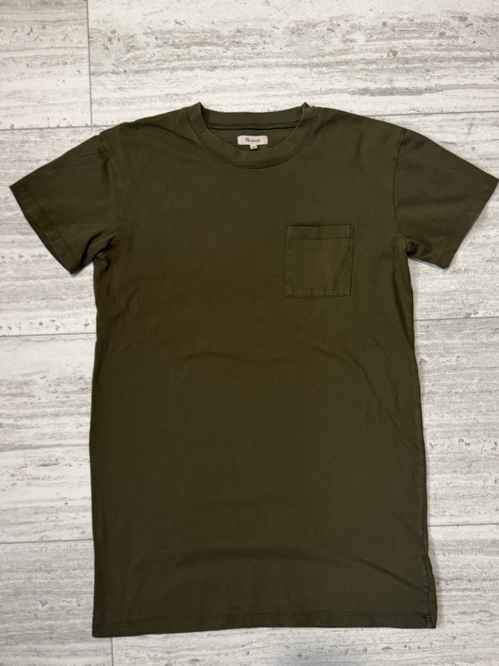 Madewell Olive Green Pocket T-Shirt Dress Size Medium Short Sleeve Casual